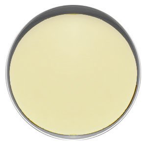 Top view of a round silver tin filled with a smooth eggshell colored lotion bar.