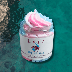 pink and blue swirled whipped soap